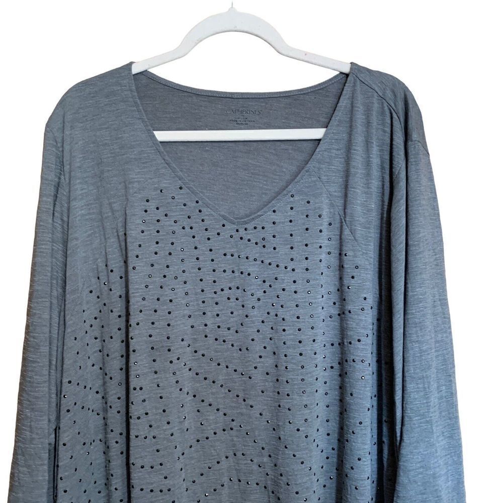 Catherines Plus Size 3X 26 28W Gray Studded Scoop Neck Stretch Tunic Top Blouse - Picture 2 of 5